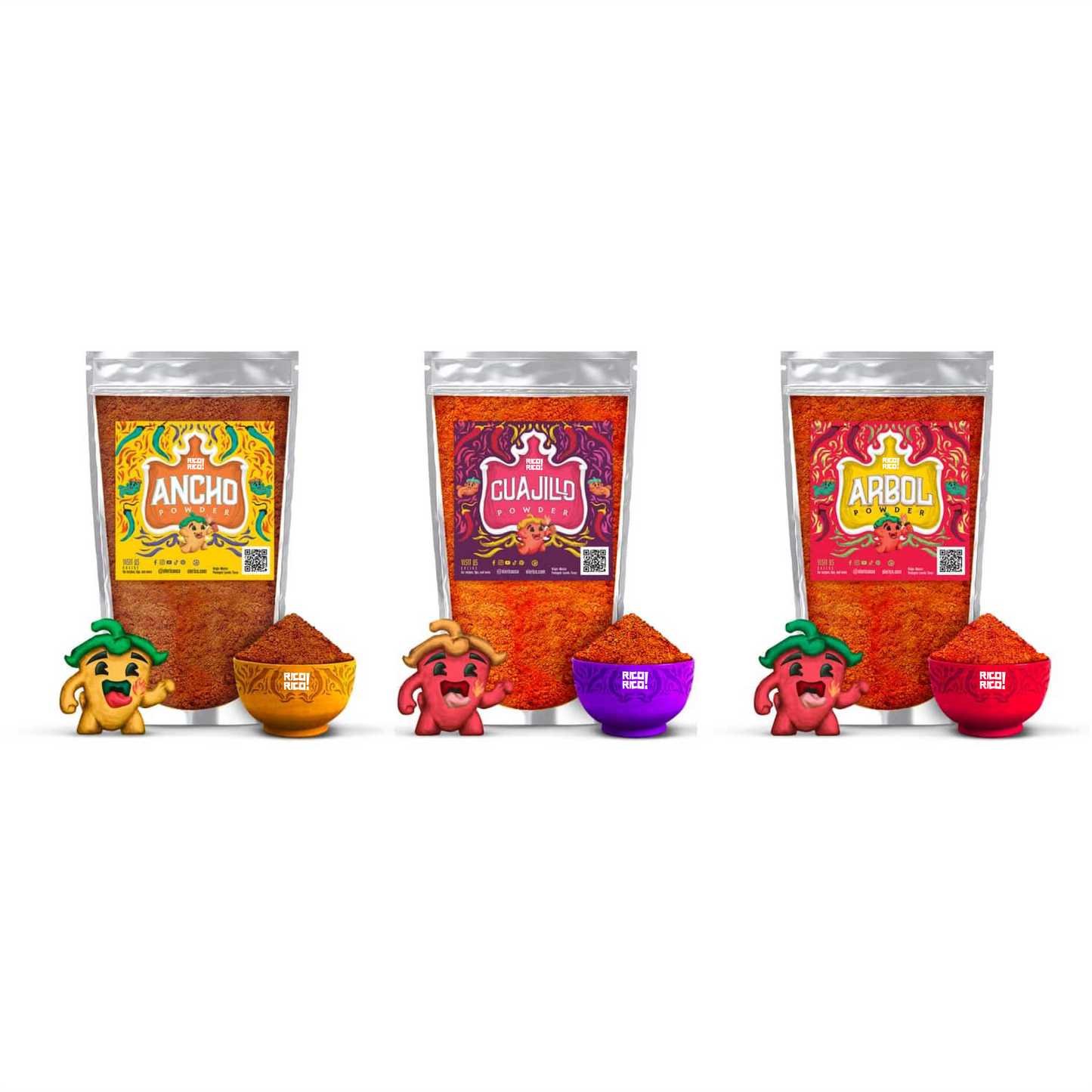 Chile Powder Bundle: Ancho, Guajillo, Arbol - The Rico Rico