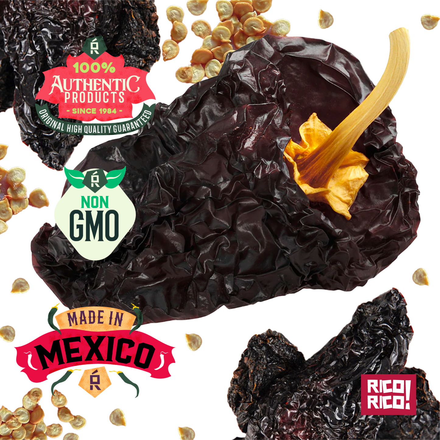 Whole dried ancho chiles in bag – sweet and smoky Mexican pepper