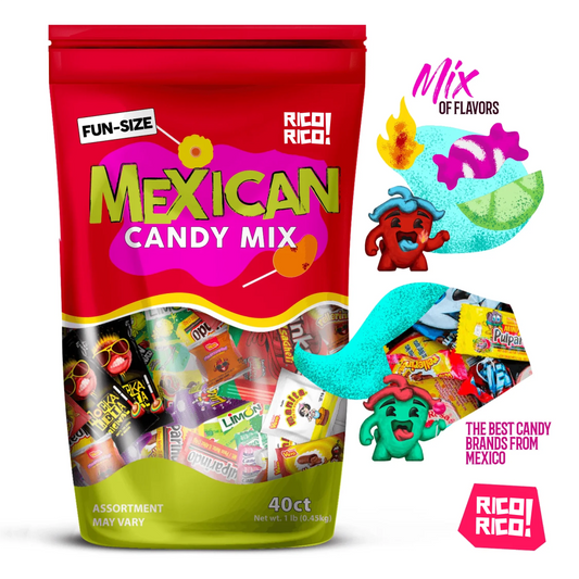 Rico Rico Mexican candy mix fun-size 40ct, assorted flavors, authentic sweet treats for snacking and celebrations